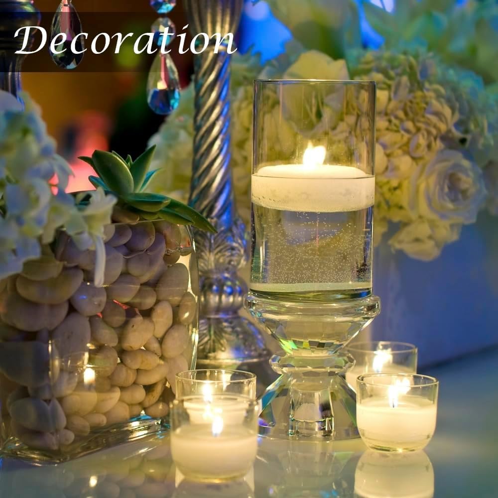 Velas flotantes blancas de 7,6 cm, sin perfume, cera sin goteo de 13 a 15 horas de combustión, paquete de 24 velas de fiesta de boda, para centros de mesa, adecuadas para jarrones cilíndricos,