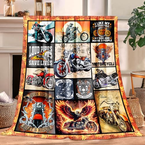 Motorcycle Gifts for Men Women Kids Boys Super Soft Vintage Cool Motorcycle Decor Blanket Gifts for Motorcycles Riders Lovers Cozy Warm Fuzzy Plush Fleece Flannel Blankets 50x40 for Couch Bedding