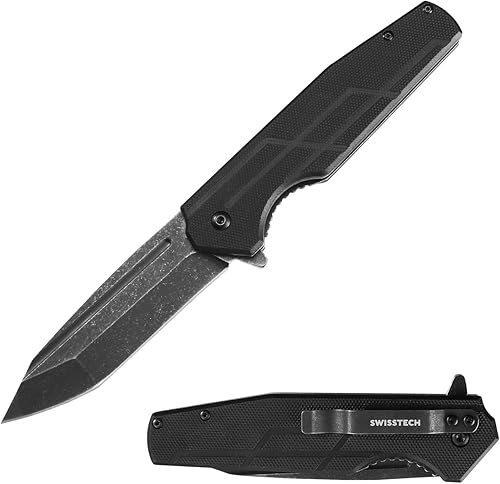 Miniatura 1 de SwissTech Cuchillo plegable de bolsillo cuchillo táctico Tanto Blade con mango G10 bueno para exteriores supervivencia caza y campamento