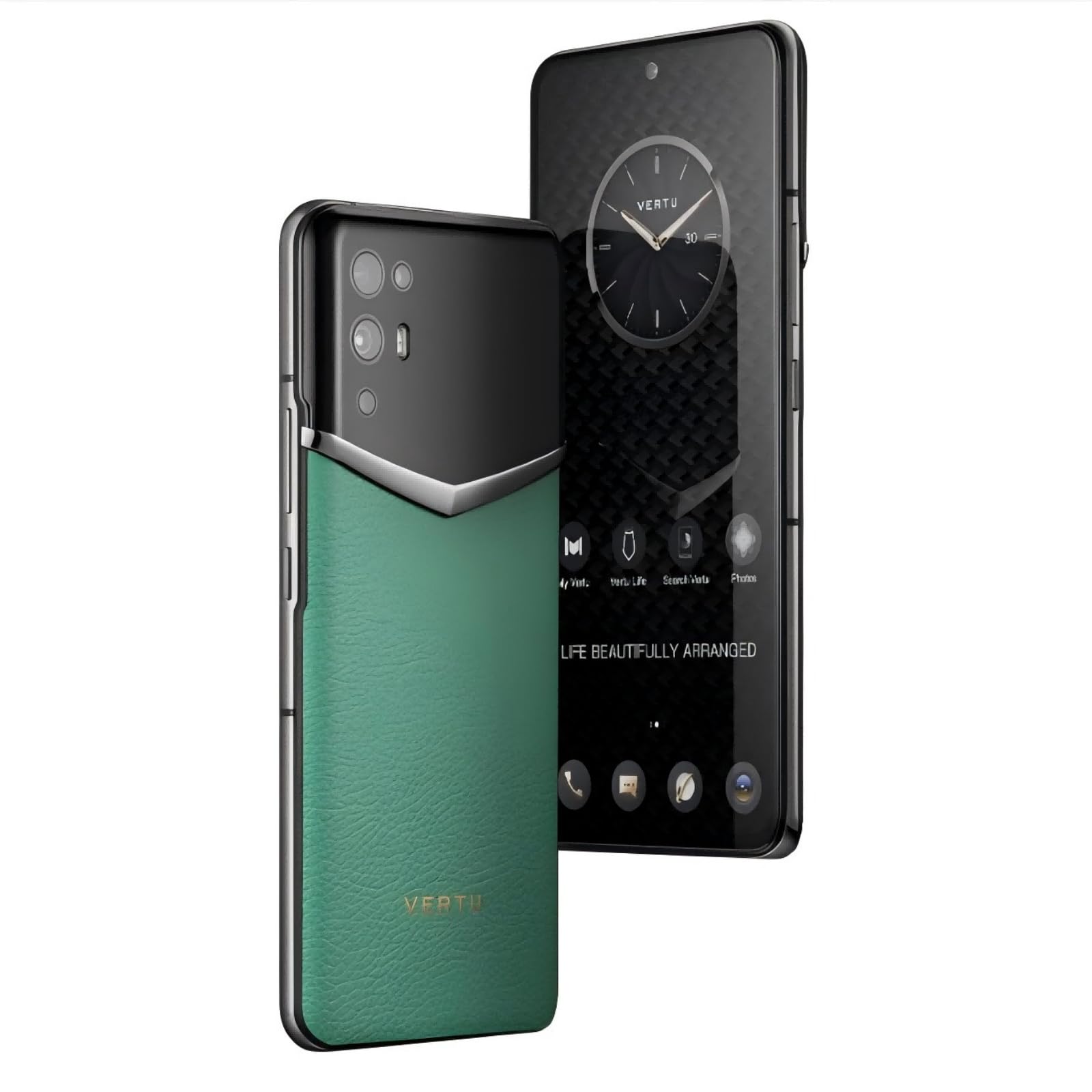 iVERTU Calfskin 5G Phone, Unlocked Smartphone, Secure Encrypted, 64MP Camera, 12+512G, 120Hz FHD+(1080 * 2400) OLED Display, Dual SIM, Fast Charge (Imperial Green)