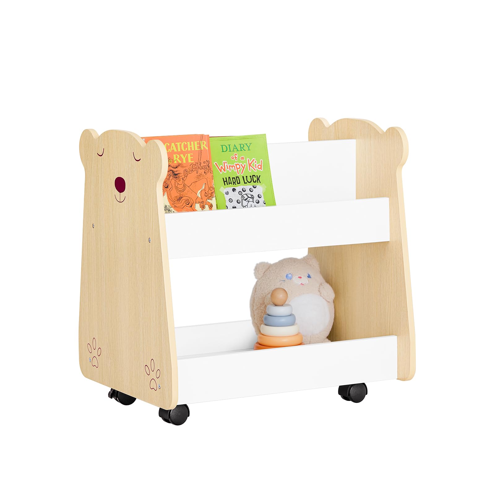 SoBuy Estantería Infantil Mueble Librería Infantil para niños de 2 Estantes Estantería Infantil de Almacenamiento Organizador de Juguetes con 4 Ruedas Blanco 50 x 40 x 53 cm KMB103-WN ES