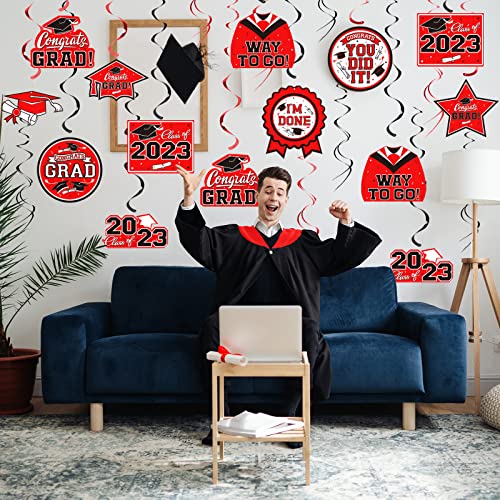 31 Pieces Graduation Party Supplies, 2023 Graduation Hanging Swirl Congrats Grad And Graduation Party Decorations(Red, Black) #TOP5