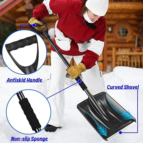 Miniatura 5 de Pala de nieve para la entrada del automóvil, palas de nieve para remoción de nieve, ligera, portátil, ajustable, de gran capacidad, perfecta para