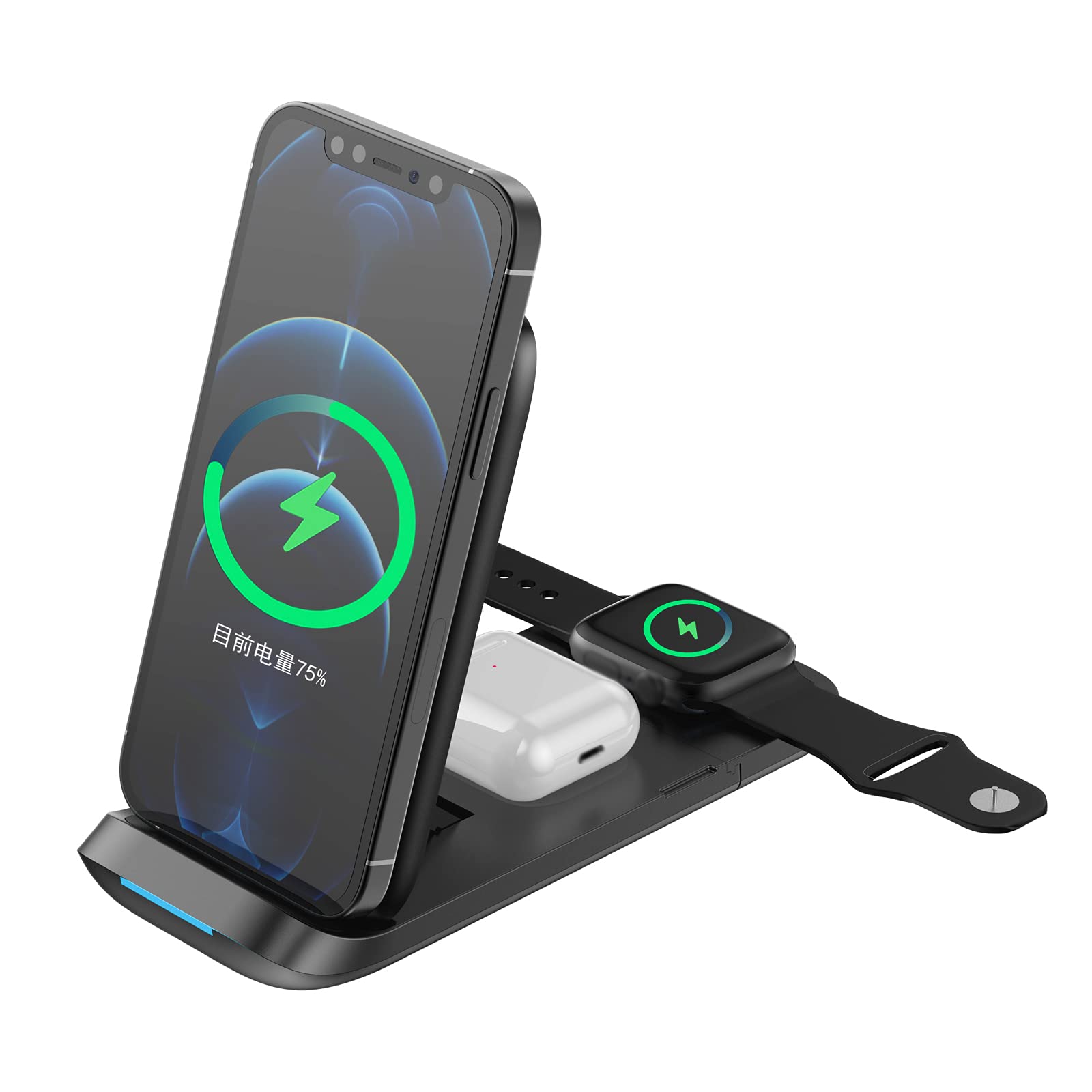 Chargeur sans fil Qi 3 en 1 pliable 15 W rapide pour smartphones Galaxy Qi Watch Pro