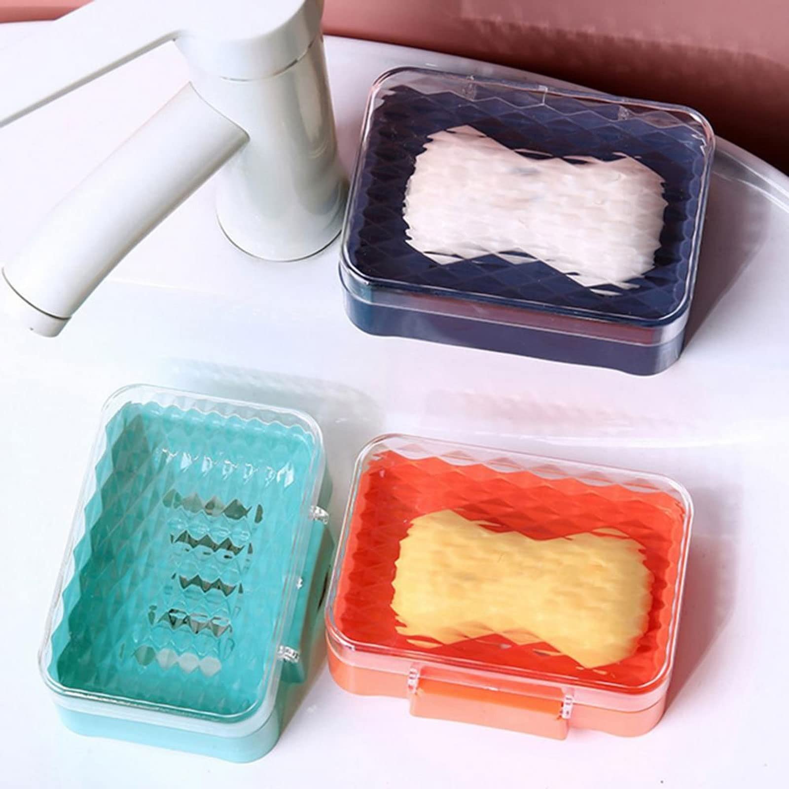JINGYAN Mydelniczki Soap Box Case Dishes Waterproof Leakproof Cover Bathroom Accessories Toilet Laundry(Orange)