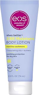 eos Vanilla Cashmere 24H Moisture Travel Body Lotion, 2.5oz Shea Butter Mini for Dry Skin - Fast Absorbing, Non-Greasy