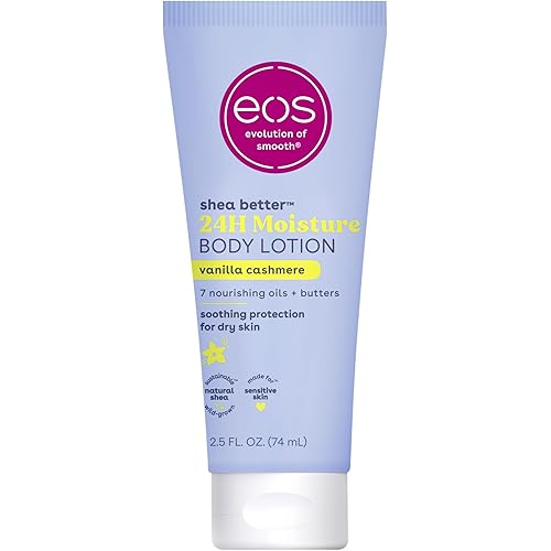 eos 24H Moisture Travel Body Lotion- Vanilla Cashmere, Travel Size Essential, Toiletries, Mini Body Lotion For Dry Skin, 2.5 fl oz