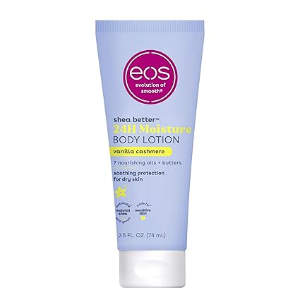 eos 24H Moisture Travel Body Lotion- Vanilla Cashmere, Travel Size Essential, Toiletries, Mini Body Lotion For Dry Skin, 2.5 fl oz