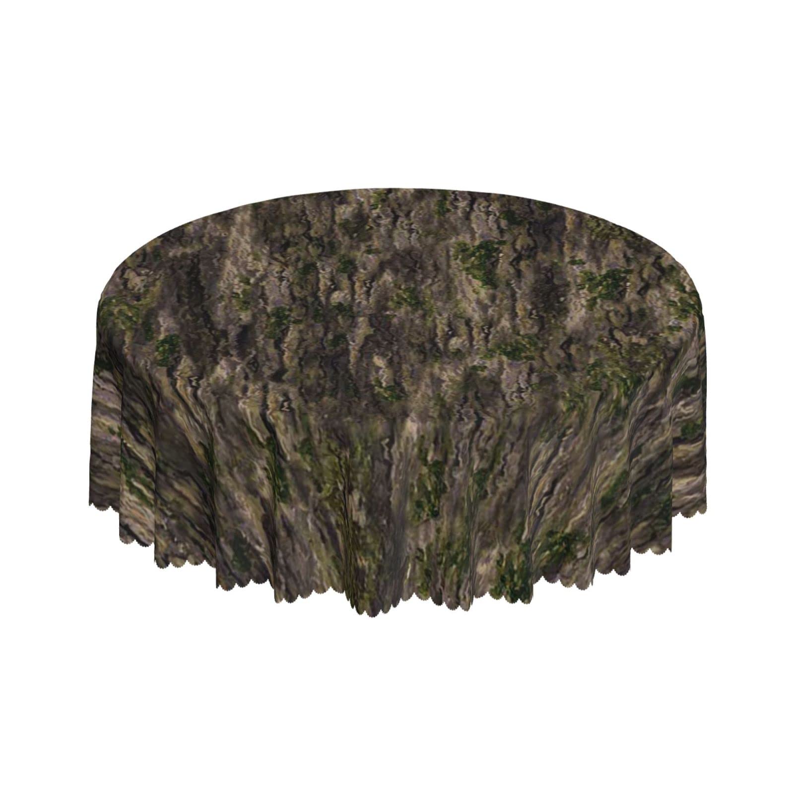Lsjuee Bark Brown Camouflage Round Tablecloth 60 Inch Printed Washable Tablecloth for Dining Party Holiday Fall Home Decorative