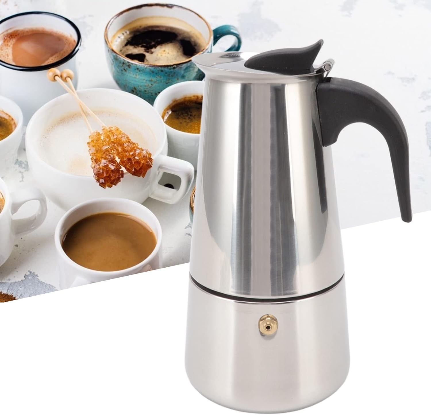 Stovetop Espresso Maker 200ml/6.7oz, Moka Pot with Coffee Percolator Design, Stainless Steel Stove Top Coffee Maker for Camping or Home Use, Italian Coffee Maker Stovetop