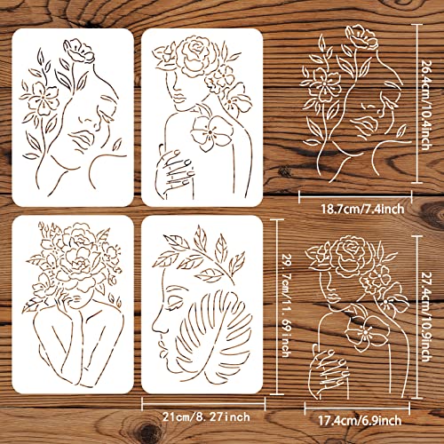 FINGERINSPIRE 4-in-1 Women's Floral Face Stencil - 29.7x21cm Plastic DIY Decor for Wood Floor, Wall & Window - Image 2