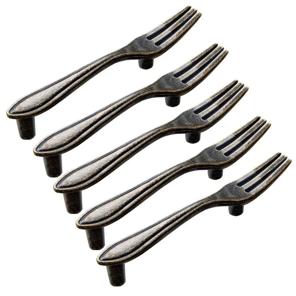 FirstDecor Hardware Utensil Series: Fork Shape Kitchen Cabinet Drawer Door Pulls/Handles (76mm Center to Center),Antique Bronze,5pcs