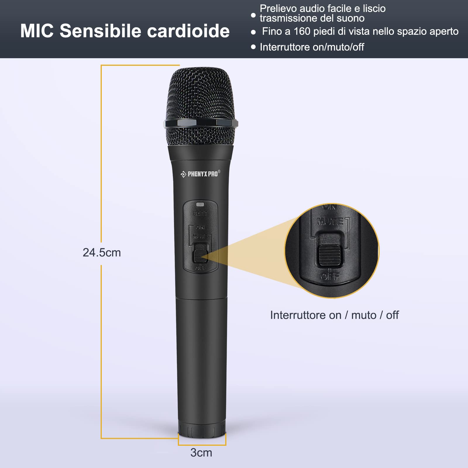 Phenyx Pro Sistema microfono wireless professionali VHF a 4 canali, con 4 microfoni senza fili dinamici palmari, ricevitore in metallo, lunga portata per canto, karaoke, chiesa (PTV-2000-4H)