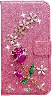 Ufgoszvp Funda para Samsung Galaxy A54 5G, piel sintética rosa brillante con purpurina, hebilla de diamante, absorción de golpes, delgada, con tarjetero, cierre magnético, color rosa