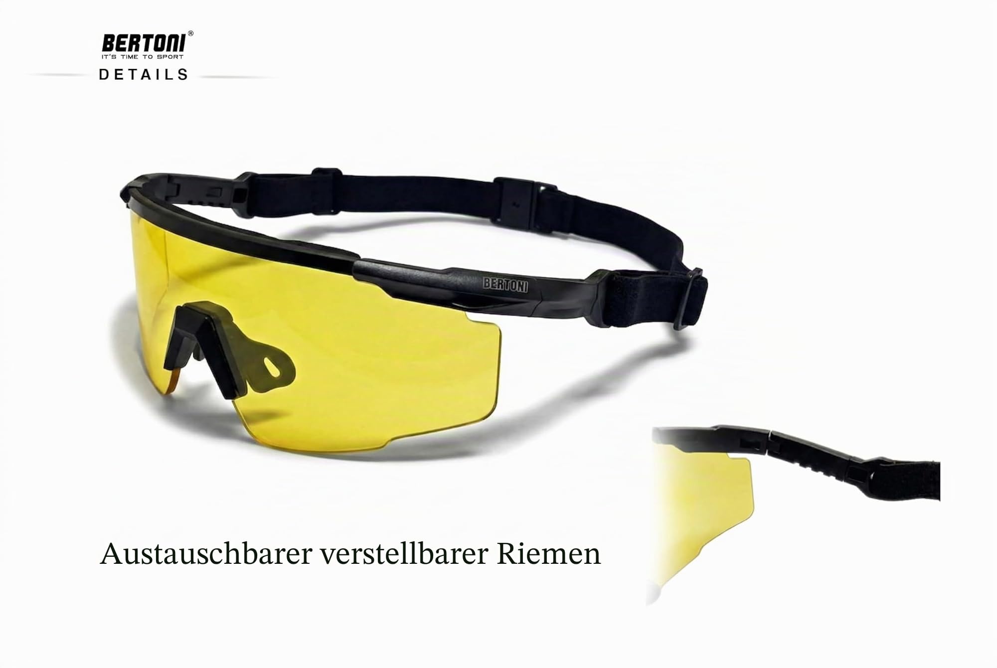 BERTONI Schießbrille mit 4 Wechselgläser mit Tragetasche und Zusätzliches Bügel - SH890N Ballistische Schutzbrille Sportbrillen Für Herren und Damen