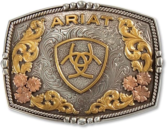 ARIAT Unisex Adult Antique Shield Scroll & Copper Flower Buckle