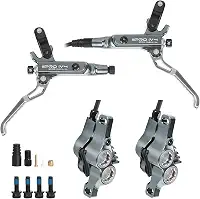 BUCKLOS Conjunto de freio a disco hidráulico IIIPRO IV4 de 4 pistões MTB, freios hidráulicos dianteiros de 850 mm e traseiros de 1550 mm com alavanca de pinça de liga de alumínio para Ebike, bicicleta