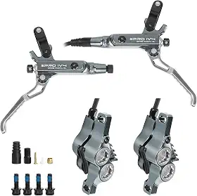 BUCKLOS Conjunto de freio a disco hidráulico IIIPRO IV4 de 4 pistões MTB, freios hidráulicos dianteiros de 850 mm e traseiros de 1550 mm com alavanca de pinça de liga de alumínio para Ebike, bicicleta