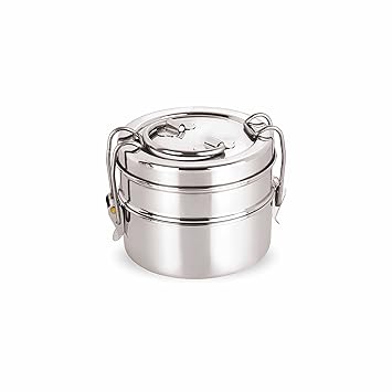 neelam Clipper Stainless Steel Tiffin Box Set, 2-Pieces, Silver-800 ml