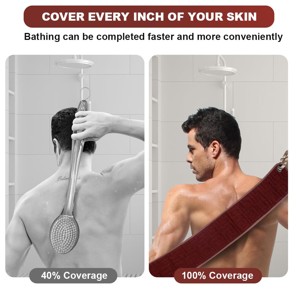 URAQT Exfoliating Back Scrubber for Shower 37 Inches Back Washer with Handles - Image 3
