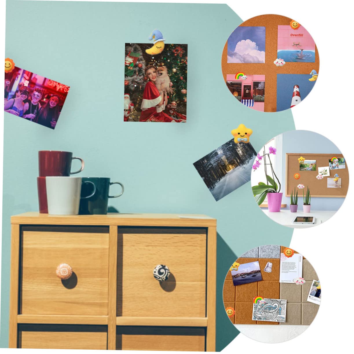 HOMSFOU 3 Sätze Dekorative Pinnnadeln Form Von Sonne Mond Sternen Und Niedliche Pushpins Für Fotos Pinnwände Und Korktafeln Für Büro Und Zuhause 30 Stück * 3