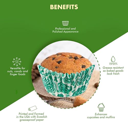 Vista 33 de Regency Wraps Vasos para hornear de grado profesional a prueba de grasa, paquete de 40 unidades, revestimientos estándar, lunares azul cobalto