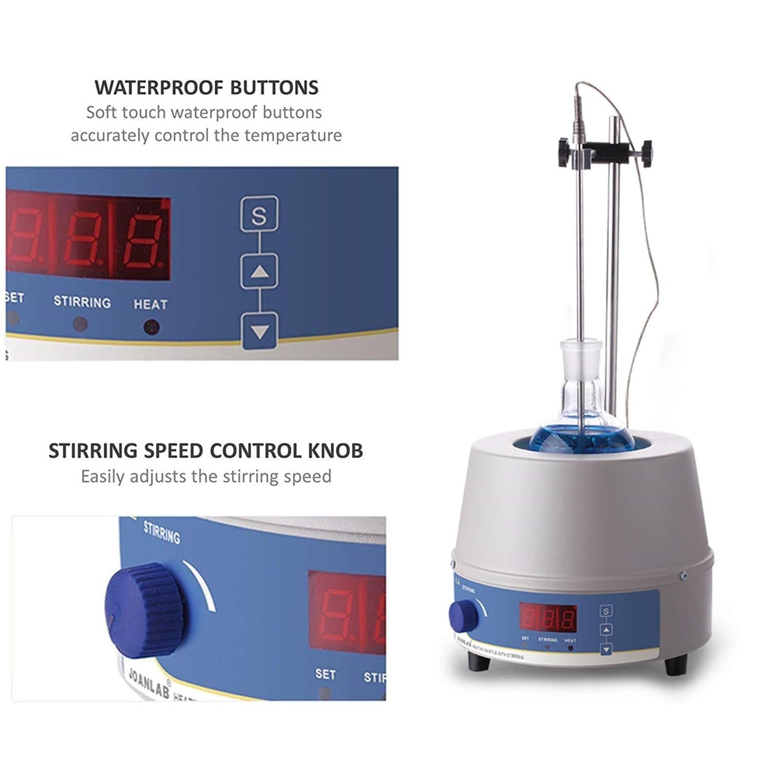 Manta Calefactora Eléctrica De Laboratorio Con Agitador Magnético, Manta Calefactora Con Agitador Magnético Con Control De Temperatura Digital Profesional, For Matraces De Fondo Redondo, 100-1000 Ml(2