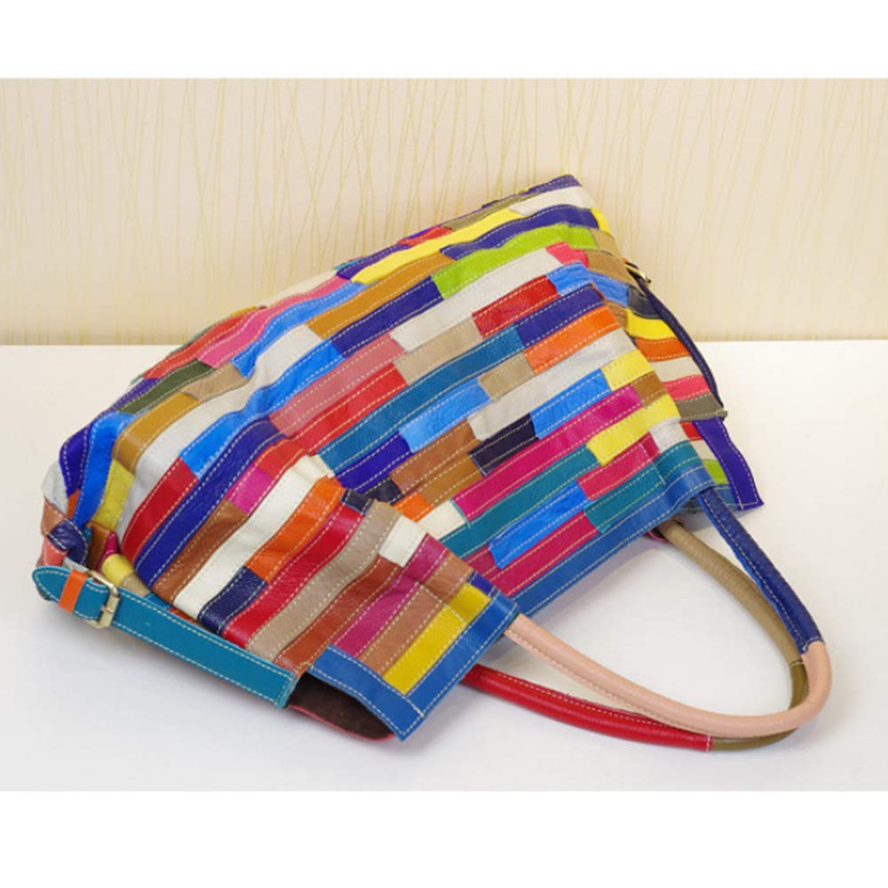 Womens Multicolor Boston Bag Genuine Leather Colorful Large Tote Handbag Purse