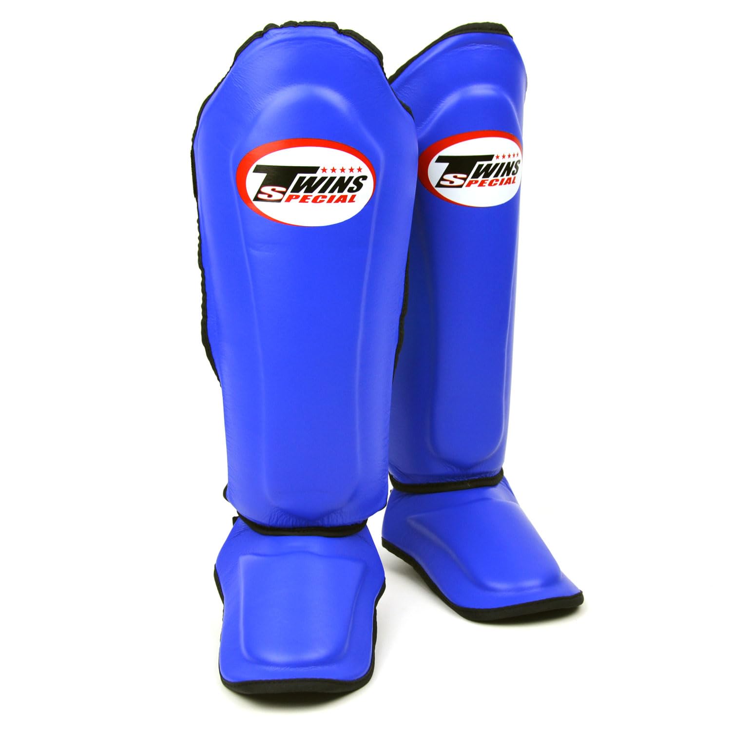 Twins Special SGL10 Genuine Leather Shin Pads, Double Padded - For Muay Thai, Kickboxing & MMA Training & Sparring (Blue/Black, Medium)
