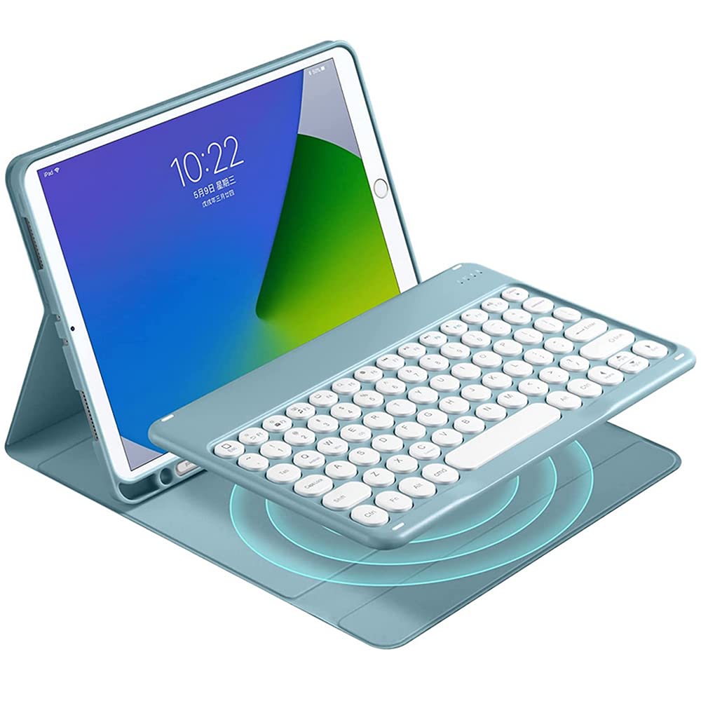 Coque pour iPad 6e 5e génération Air 2 Pro 9,7" avec clavier rond et magnétique détachable pour iPad 9.7 2018/2017 avec porte-crayon - Bleu