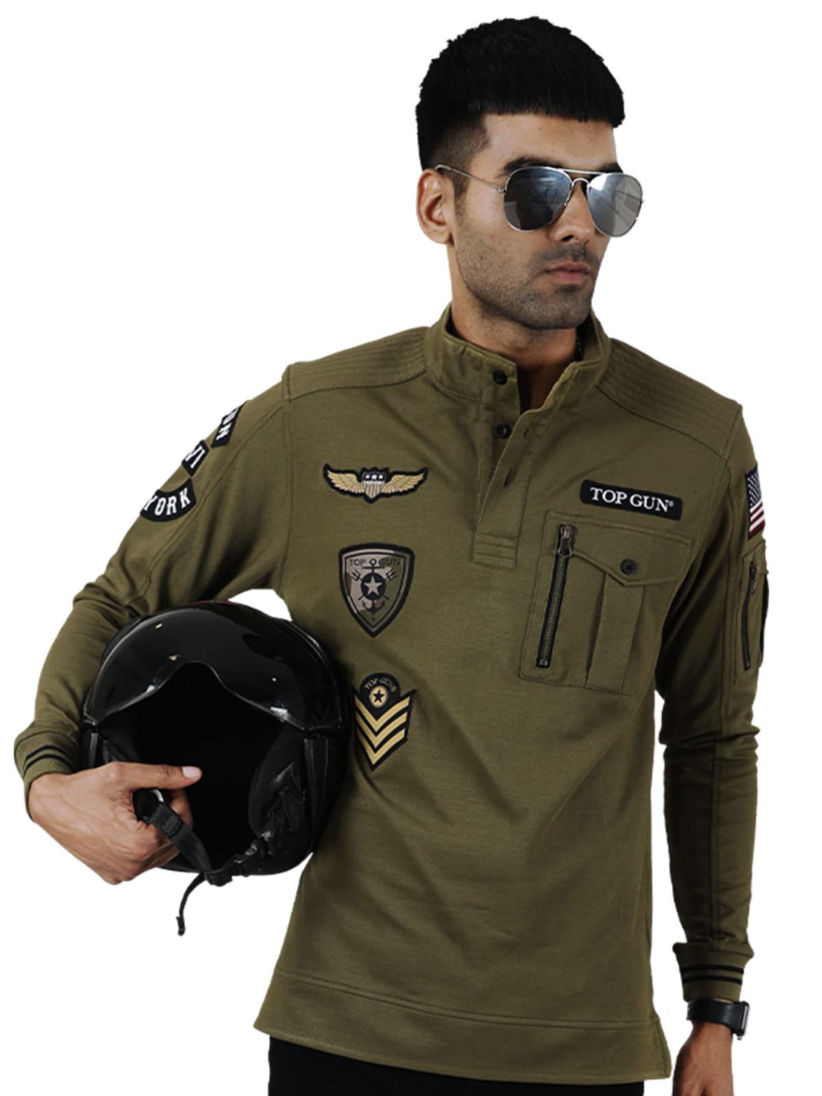 Shop The ArenaTop Gun: High Neck T-Shirt (Olive GreenM)