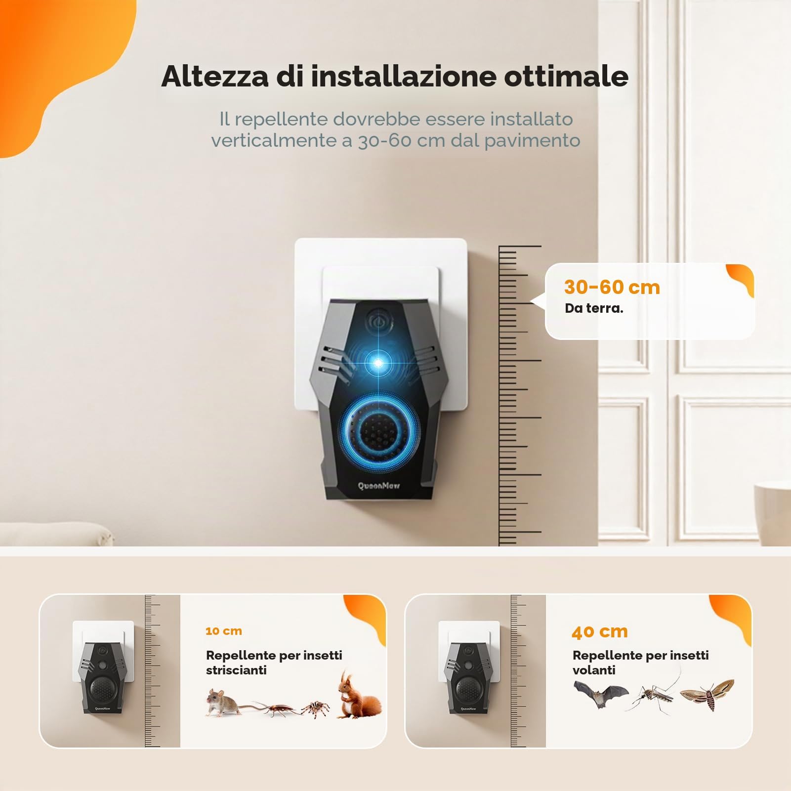 Repellente Ultrasuoni per Topi, Dissuasori per Topi Collegare, 4 modalità e Due opzioni di Alimentazione Dispositivo di Controllo Repellente per zanzare per ratti, Insetti, formiche