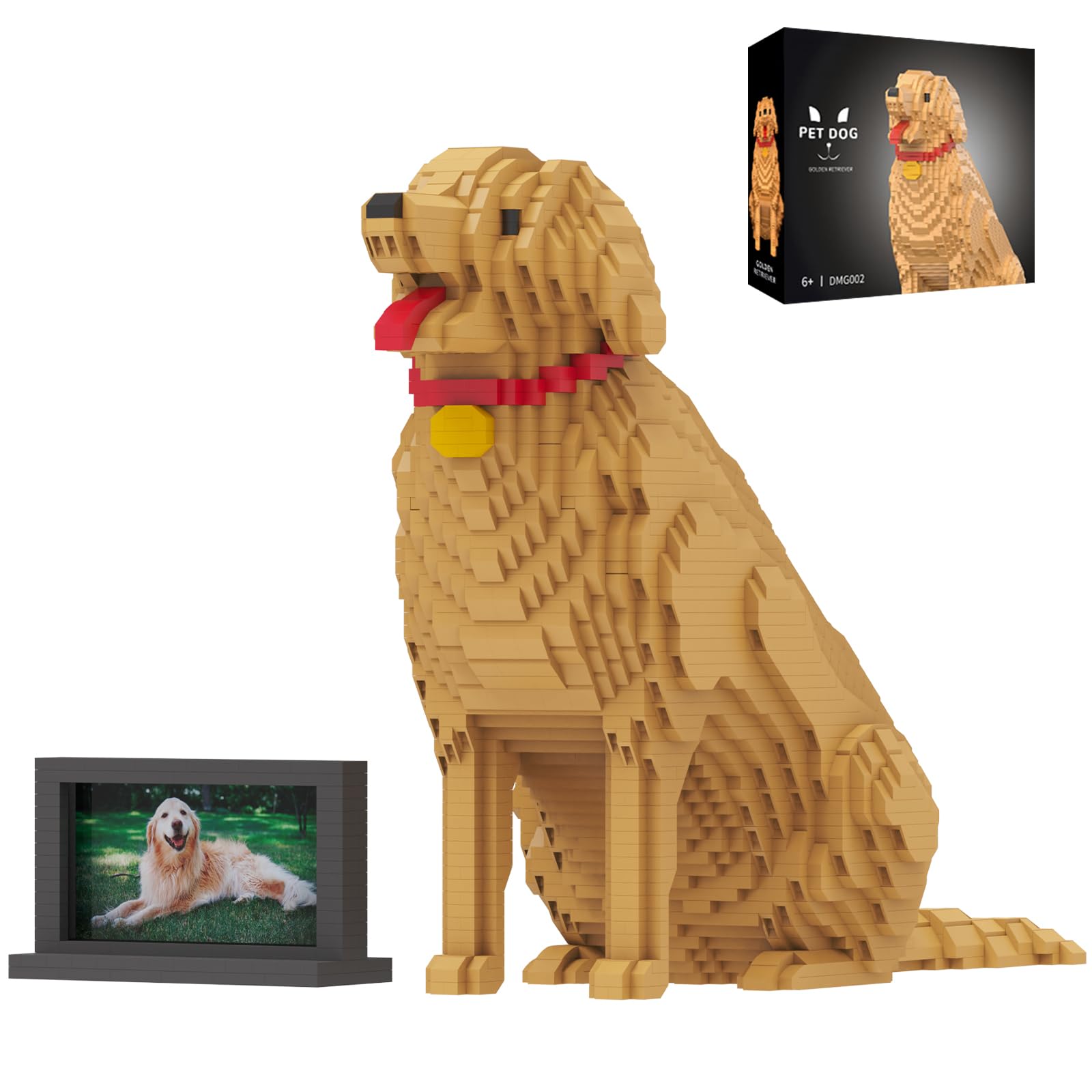 HJPLPXH Animal Dog Adorable Pet Golden Retriever Micro Building Blocks Set including Secret Hidden Storage Box Inside! Ideal Toy for Dog Lovers Kids & Adults