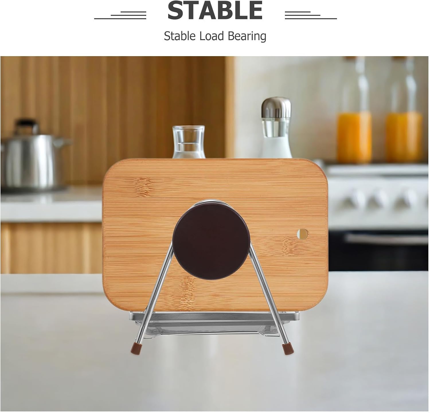 VILLCASE Thickened Stainless Steel Cutting Board Holder with Nonslip Base and Vertical Storage Rack, Space-saving Pot Lid Organizer for Kitchen Countertop, Modern and Sturdy Design