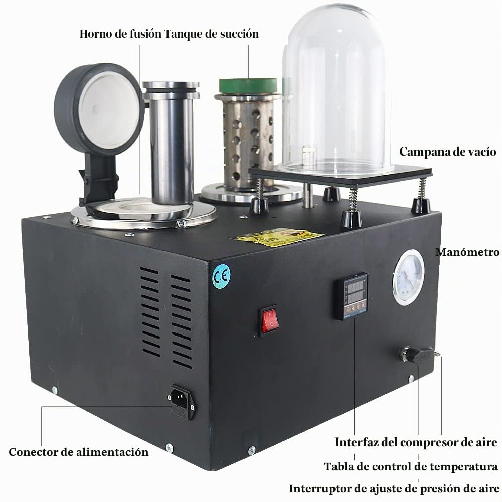Máquina de fusión y fusión al vacío, pantalla digital, refinación a alta temperatura, herramienta de fundición de joyas de metales preciosos de 1/2 HP, horno de fusión de oro de 2 kg