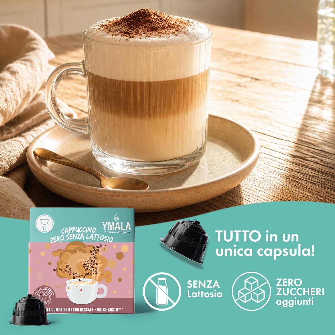 YMALA CAPPUCCINO ZERO SENZA LATTOSIO - 128 Capsule Compatibili Dolce Gusto