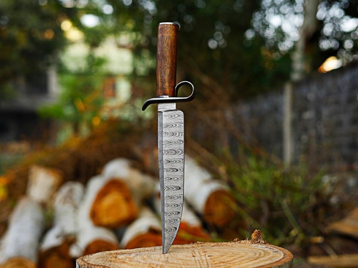 1917 Design Inspired Historical Replica Bowie Knife With Leather Sheath (Rosewood) Hunting Knife, Hunting Knives, Hunting Bowie Knife, Historical Replica Bowie Knife, EDC Knife