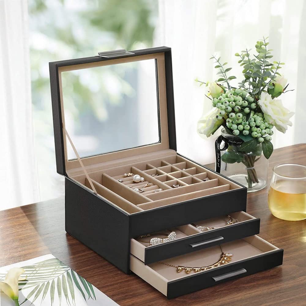 Joyero De Piel Sintética Para Mujeres Y Niñas, Cajas Organizadoras Extraíbles Con Cajones De Espejo Para Anillos, Pendientes, Collares, Pulseras