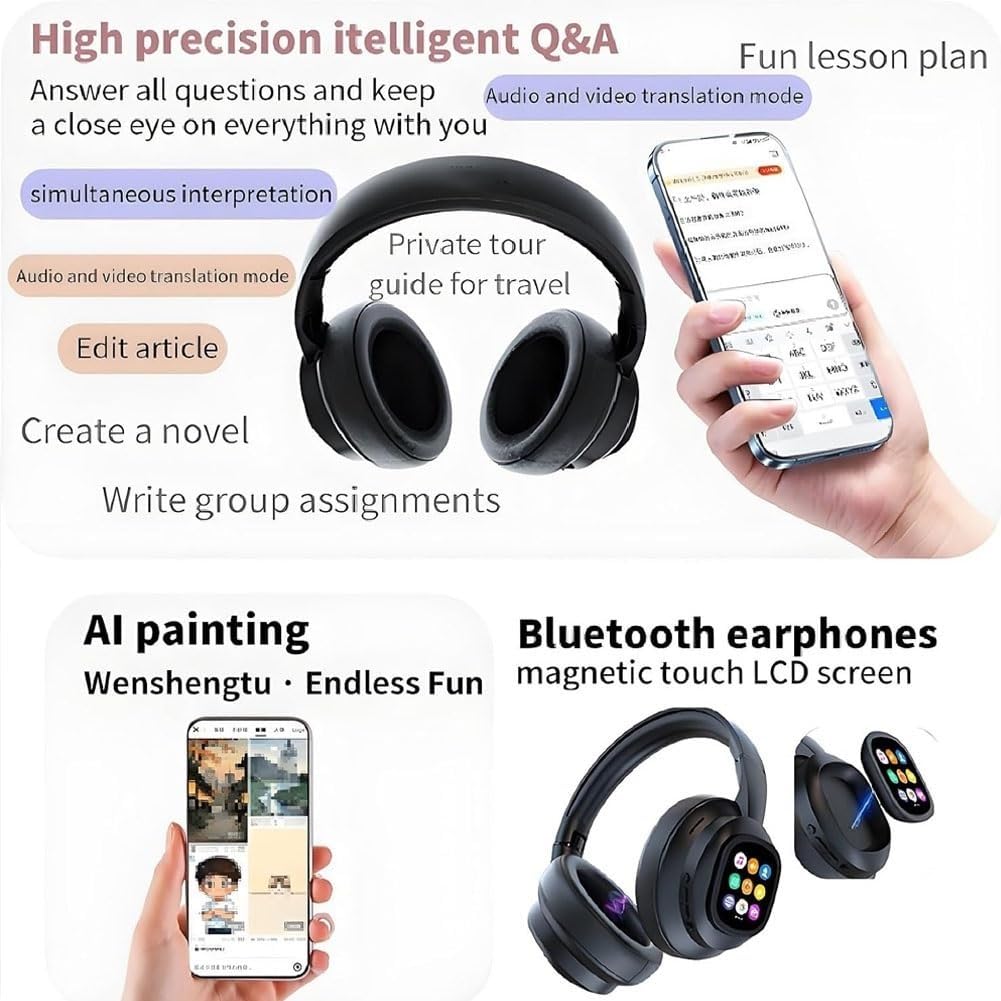 Auriculares HY-X1 Pro con IA, Pantalla táctil móvil, traductor de 115 Idiomas en Tiempo Real, Bluetooth 6.0 y cancelación de Ruido for Viajes y Negocios.