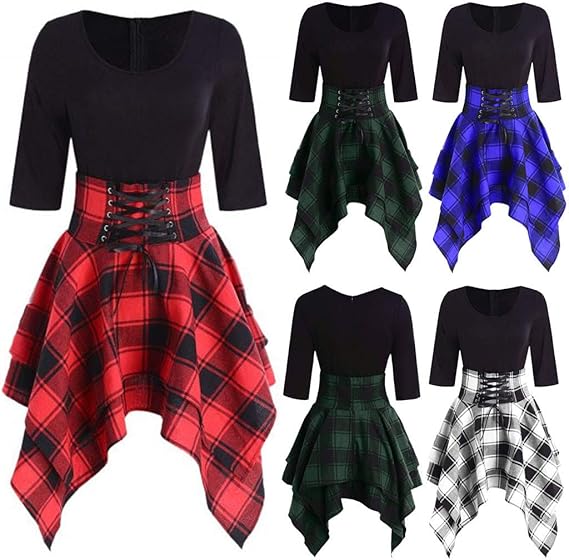 lace up plaid asymmetrical dress amazon
