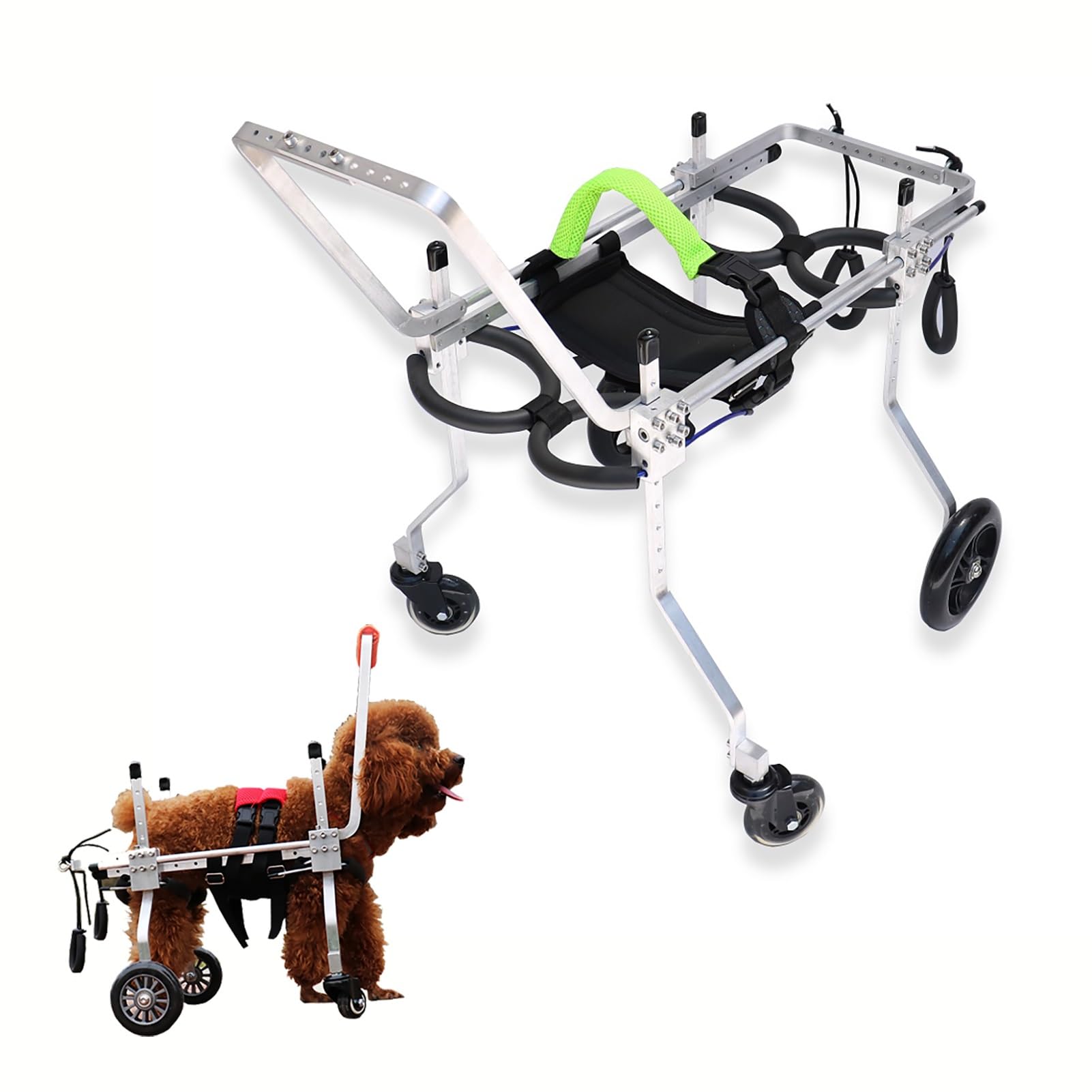 Silla de ruedas para perros con movilidad reducida: remolque de 4 ruedas con asa y almohadilla