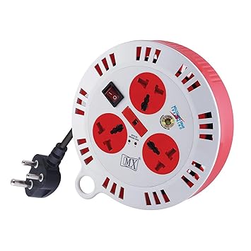 MX Round Extension, 10 Ft Extension Cord 3 Outlet/Fuse Protector - Universal Socket Master Switch Board for Charging (3 Socket + Switches + Spike Protector + Auto Detect + Safety Sutter, 16 Ft)