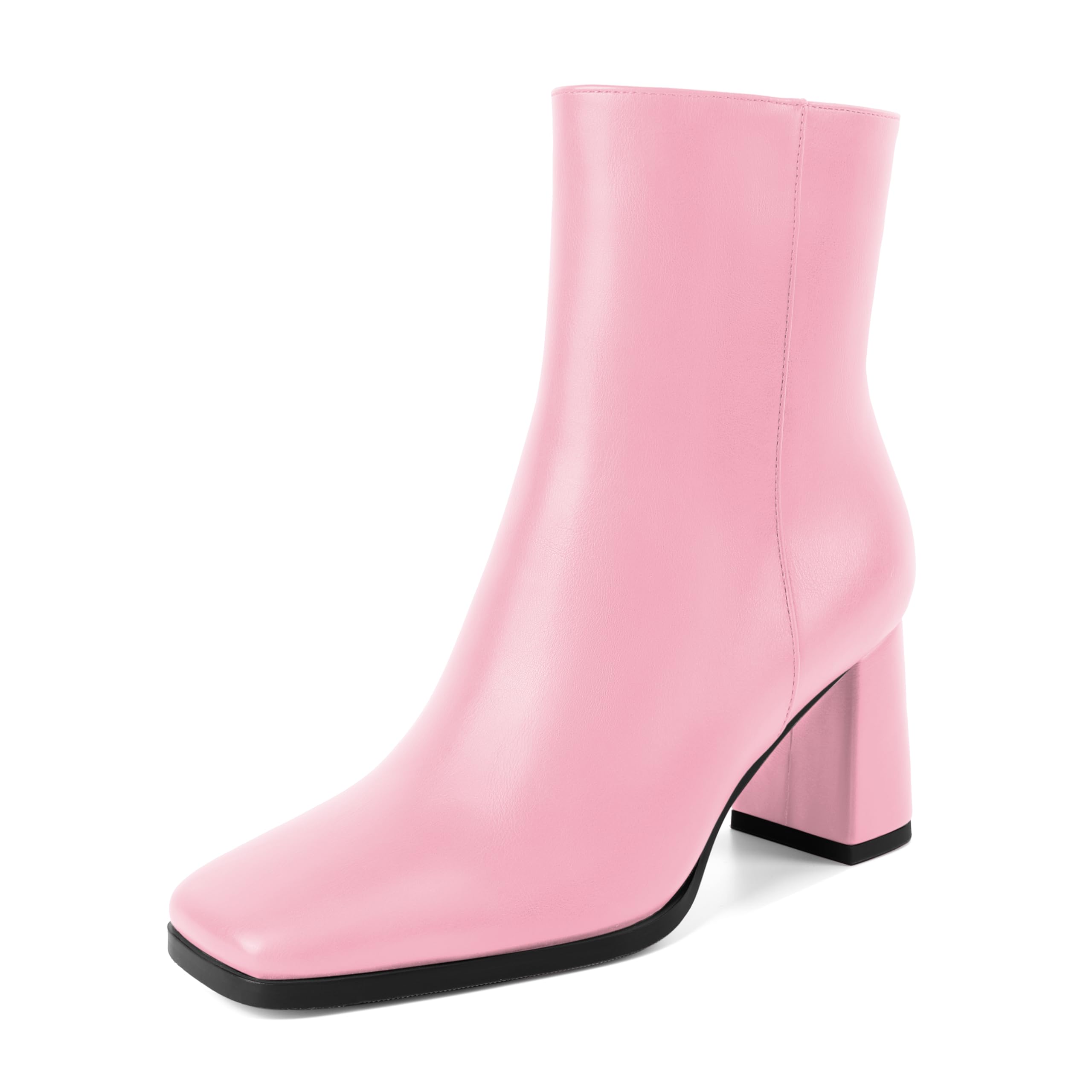 Joseywade Womens Ankle Boots Chunky Heel Boots Ankle Booties Square Toe 3 Inch Side Zip Boots Fall Shoes US Size 5-13