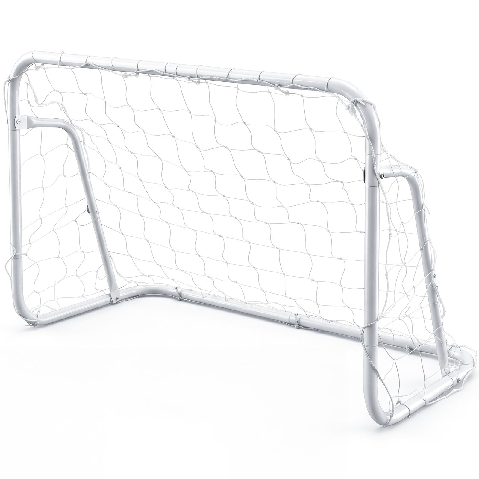 GYMAX Kids Football Goal, Mini Metal Soccer Goal with PE Net and Ground Stakes, Portable Soccer Training Equipment for Shooting Practice