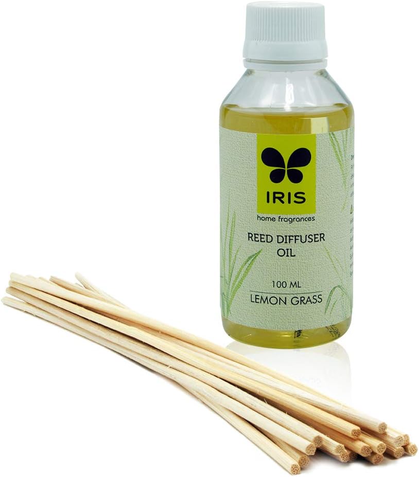 Iris Lemon Grass Fragrance Reed Diffuser Refill Pack With 100Ml Diffuser Oil And 16 Reeds Of 10 Inch.