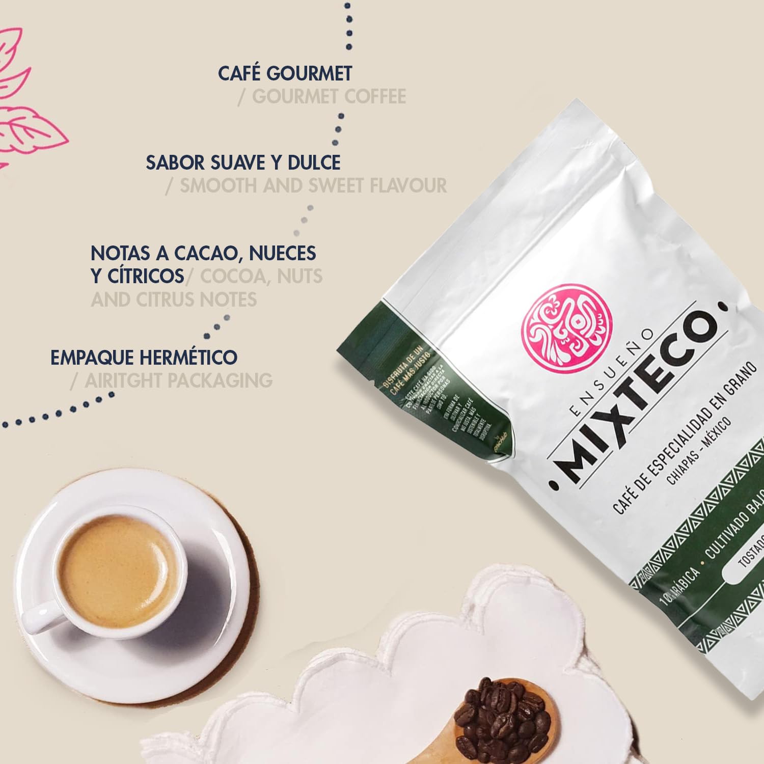 Ensueño Mixteco - Pack 2 Bolsas de Café en Grano de Especialidad y Tostado Natural - 460g + 500g - 100% Arábica - Producción Artesanal - Origen México