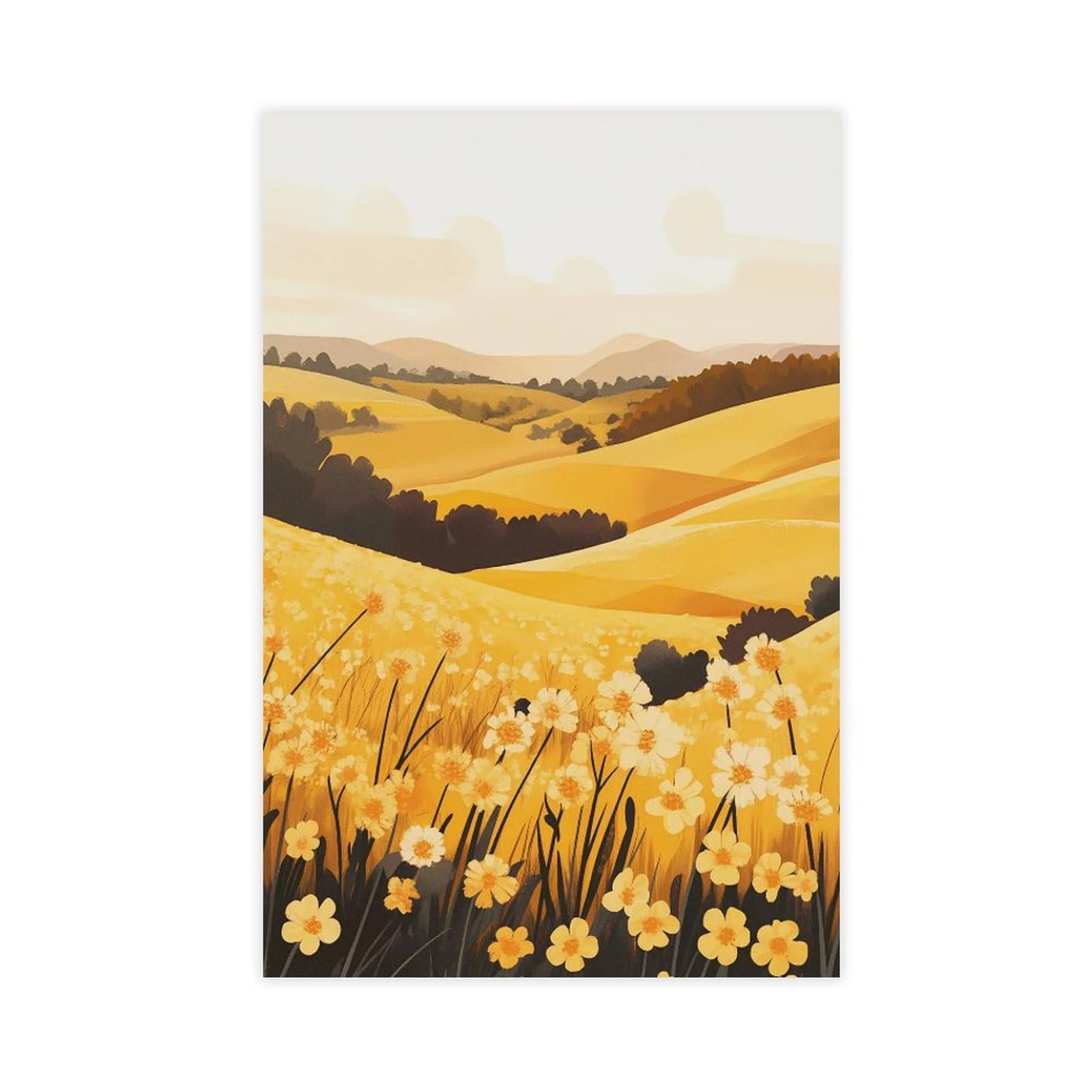 Utgn Mustard Flower Field Sunset Landscap Canvas Poster Bedroom Decor Landscape Decor Gift 20X30inch(50X75cm)