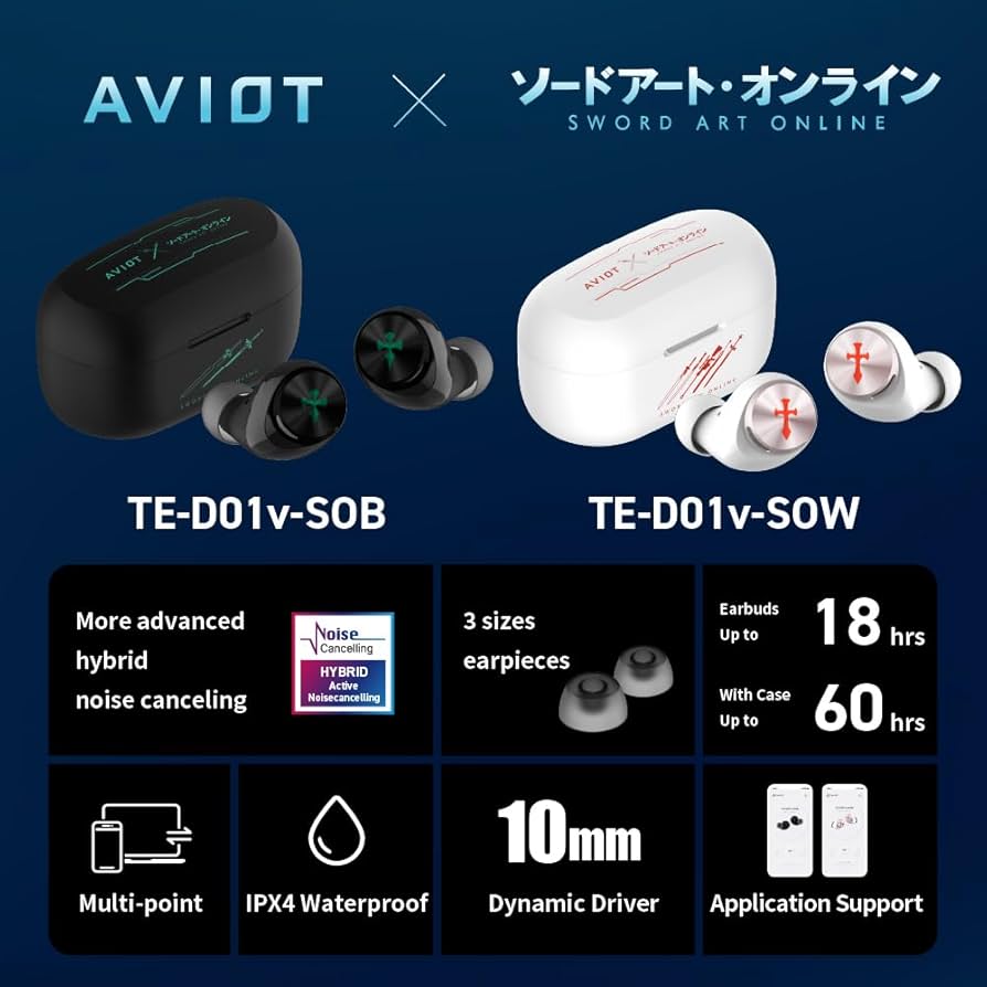 Amazon.com: AVIOT Sword Art Online Anime Wireless Earbuds TE-D01v