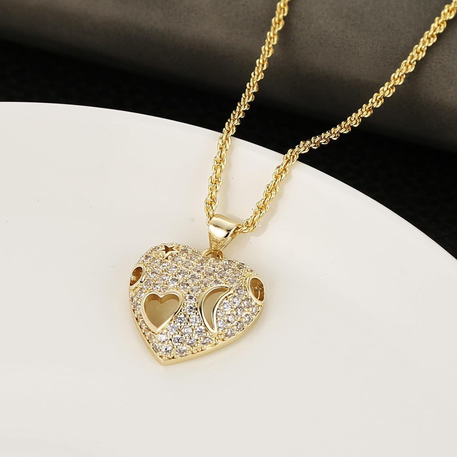 HZMAN Gold Love Heart Necklace for Women Dainty 14K Gold Plated Hollowed Cubic Zirconia Heart Pendant Necklace Party Wedding Jewelry Gift - Image 5