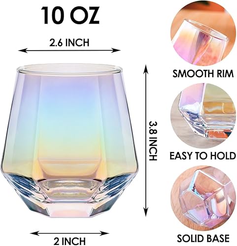 Miniatura 2 de Gutsdoor Juego de 4 copas de vino sin tallo, copas de vino con forma de diamante, cristalería iridiscente, regalos de boda de compromiso